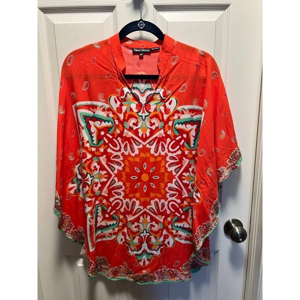 Tolani Collection | Mandarin Collar Caftan Tunic Women's A307942 Sz XXS‎ Red